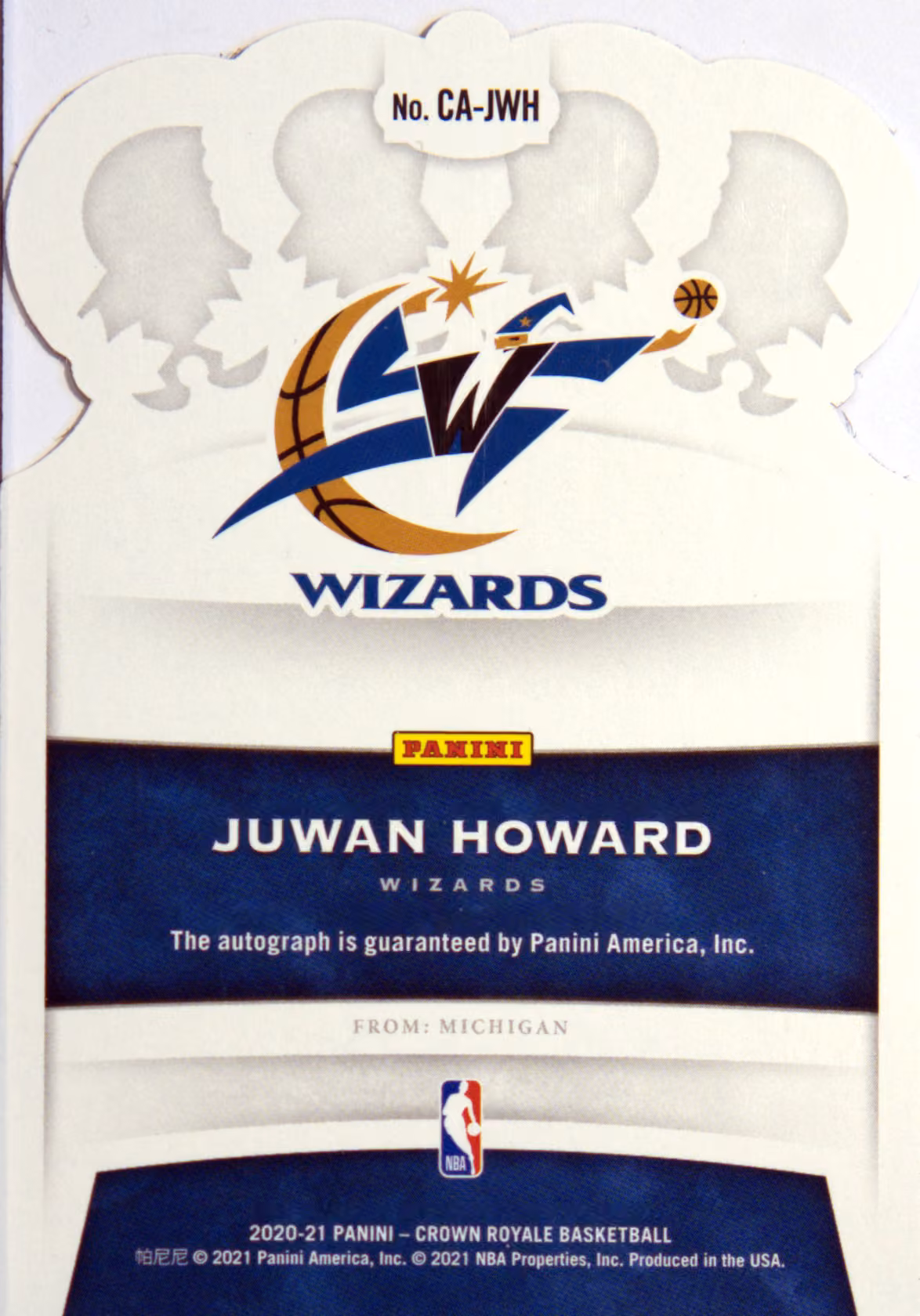 Back scan of 2020-21 Panini Crown Royale Juwan Howard showing stats for Washington Wizards - Juwan Howard Collector Private Collection