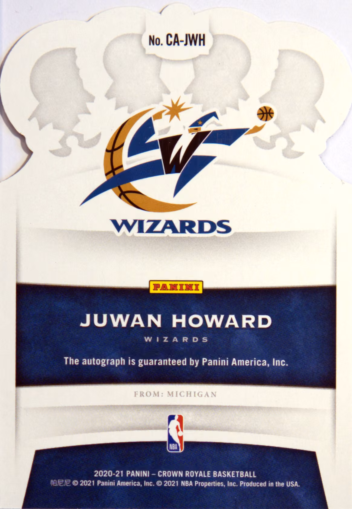 Back scan of 2020-21 Panini Crown Royale Juwan Howard showing stats for Washington Wizards - Juwan Howard Collector Private Collection