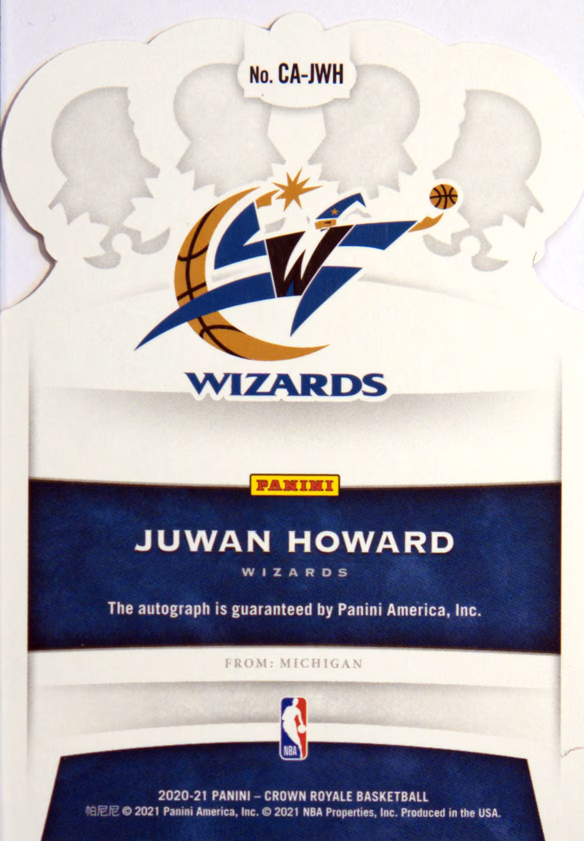 Back scan of 2020-21 Panini Crown Royale Juwan Howard showing stats for Washington Wizards - Juwan Howard Collector Private Collection