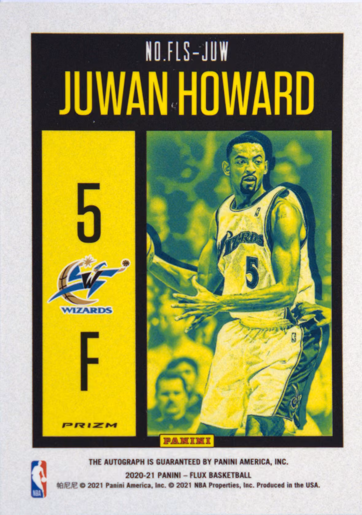 Back scan of 2020-21 Panini Flux Juwan Howard showing stats for Washington Wizards - Juwan Howard Collector Private Collection