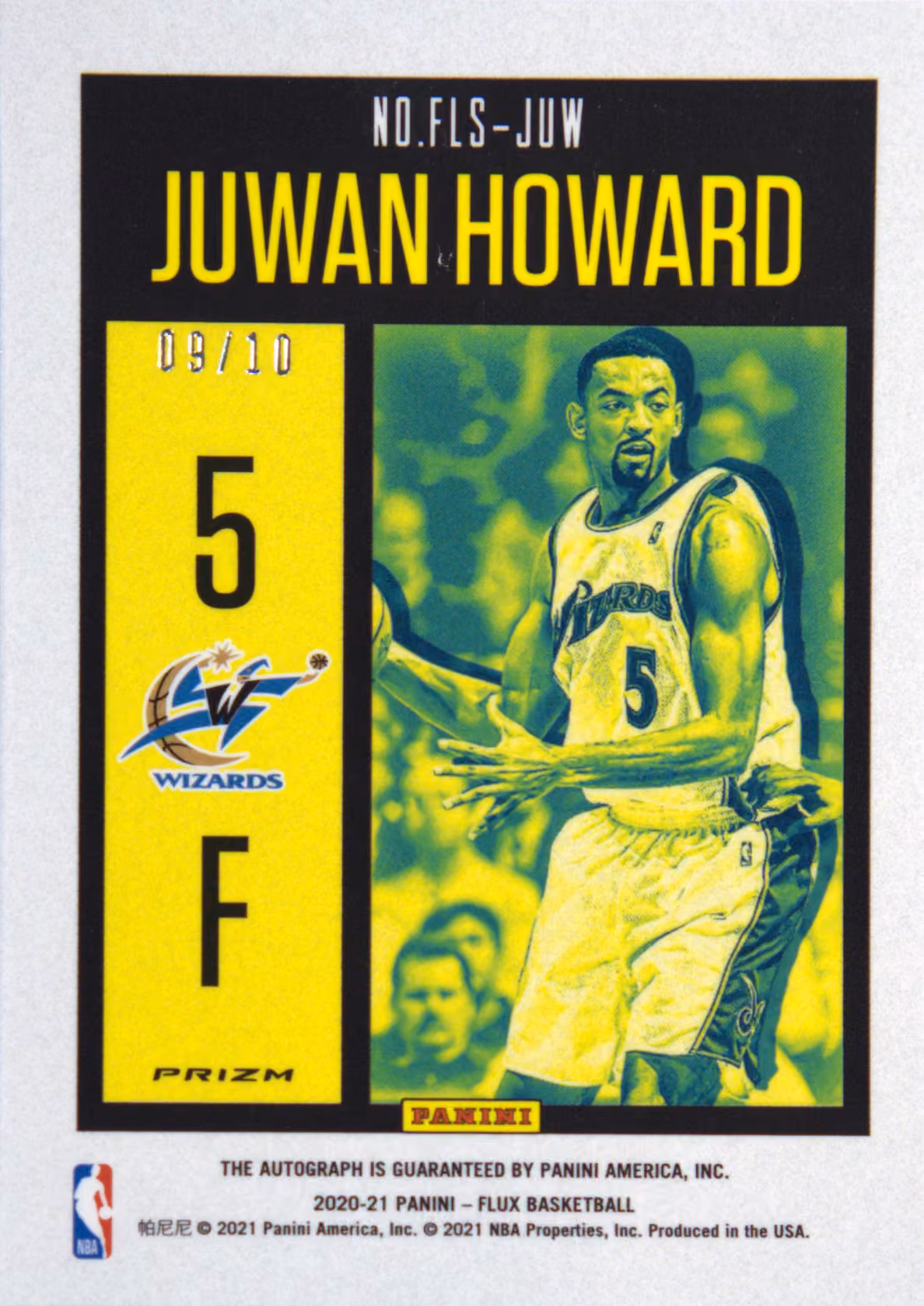 Back scan of 2020-21 Panini Flux Juwan Howard showing stats for Washington Wizards - Juwan Howard Collector Private Collection