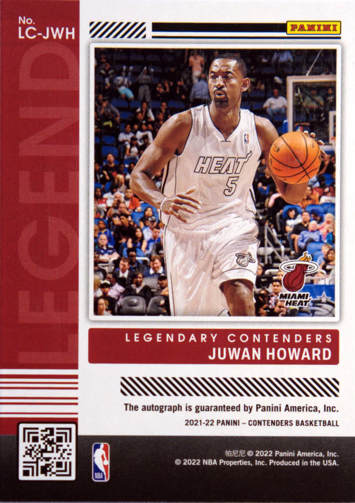 Back scan of 2021-22 Panini Contenders Juwan Howard showing stats for Miami Heat - Juwan Howard Collector Private Collection