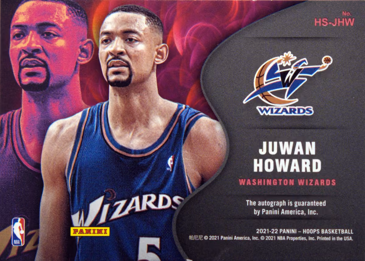 Back scan of 2021-22 Panini Hoops Juwan Howard showing stats for Washington Wizards - Juwan Howard Collector Private Collection