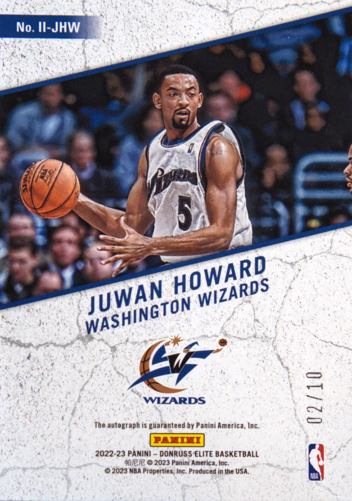 Back scan of 2022-23 Panini Elite Juwan Howard showing stats for Washington Wizards - Juwan Howard Collector Private Collection
