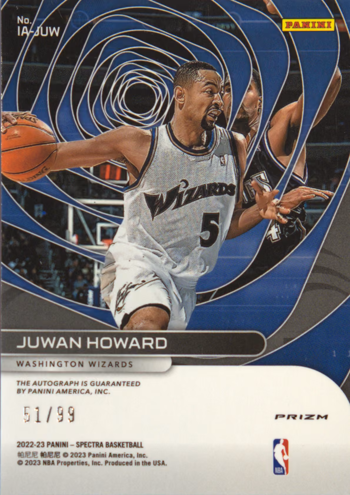 Back scan of 2022-23 Panini Spectra Juwan Howard showing stats for Washington Wizards - Juwan Howard Collector Private Collection