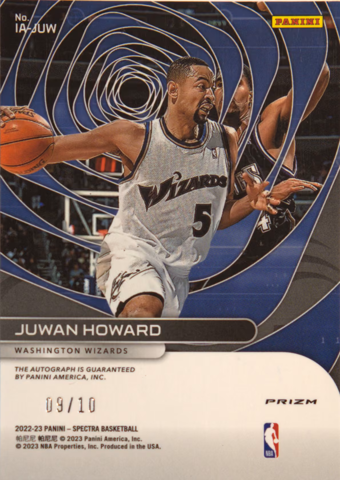Back scan of 2022-23 Panini Spectra Juwan Howard showing stats for Washington Wizards - Juwan Howard Collector Private Collection