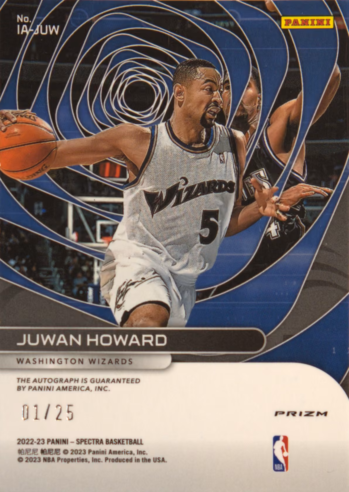 Back scan of 2022-23 Panini Spectra Juwan Howard showing stats for Washington Wizards - Juwan Howard Collector Private Collection