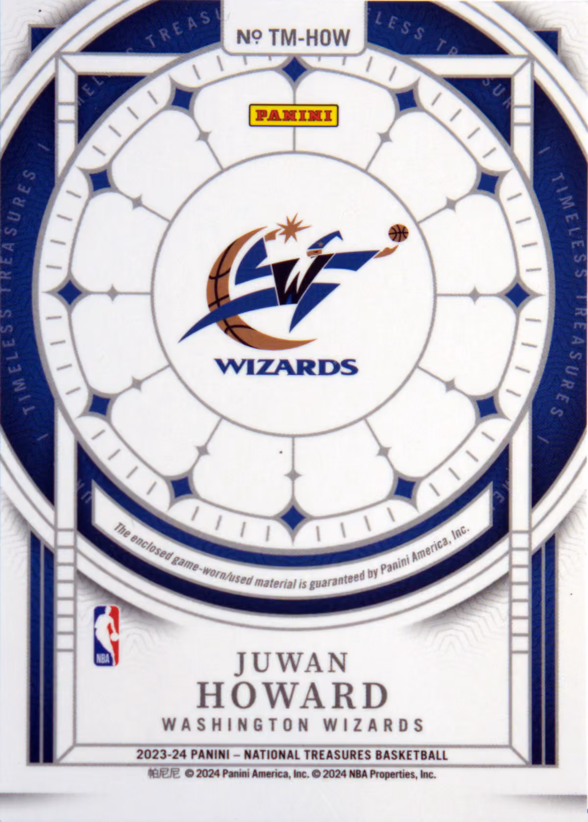 Back scan of 2023-24 Panini National Treasures Juwan Howard showing stats for Washington Wizards - Juwan Howard Collector Private Collection