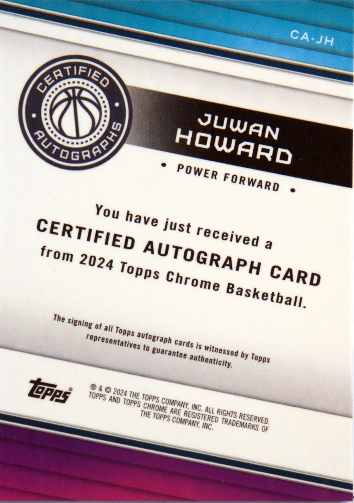 Back scan of 2023-24 Topps Chrome Juwan Howard showing stats for Washington Wizards - Juwan Howard Collector Private Collection