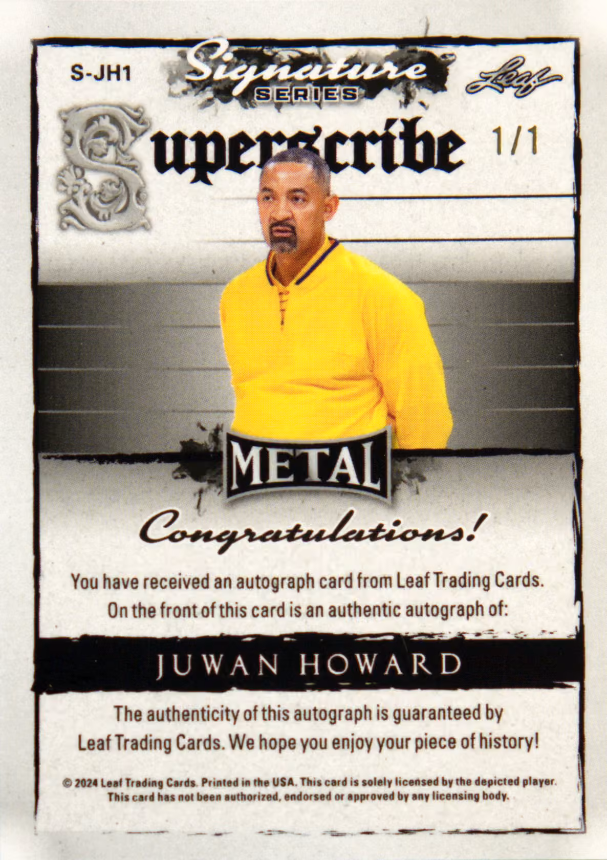 Back scan of 2024-25 Leaf Metal Juwan Howard showing stats for Michigan Wolverines - Juwan Howard Collector Private Collection