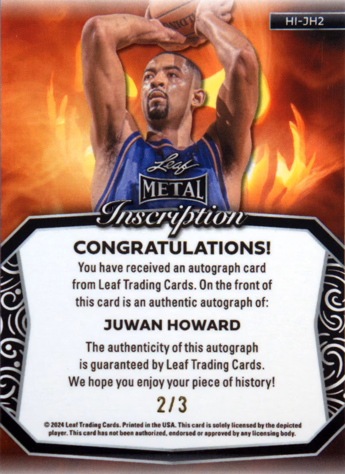 Back scan of 2024-25 Leaf Metal Juwan Howard showing stats for Washington Wizards - Juwan Howard Collector Private Collection