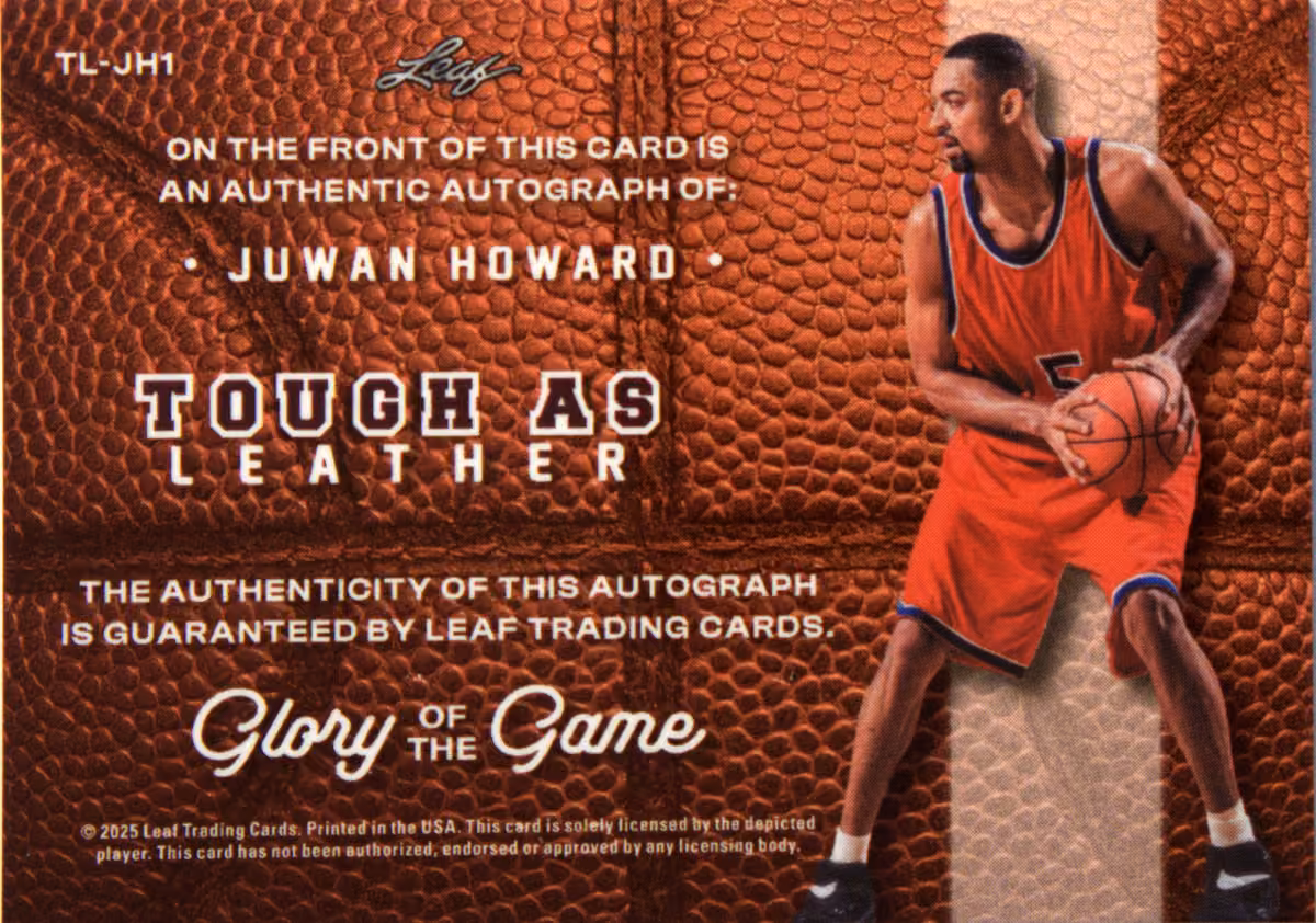 Back scan of 2025-26 Leaf Glory Of The Game Juwan Howard showing stats for Washington Bullets - Juwan Howard Collector Private Collection